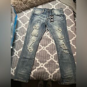 DOPE Men's Light Blue Distressed Skinny Jeans
